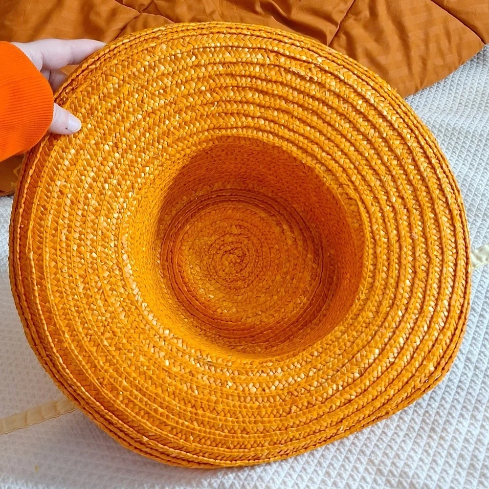 ORANGE STRAW DERBY HAT 👒 - Picture 7 of 7